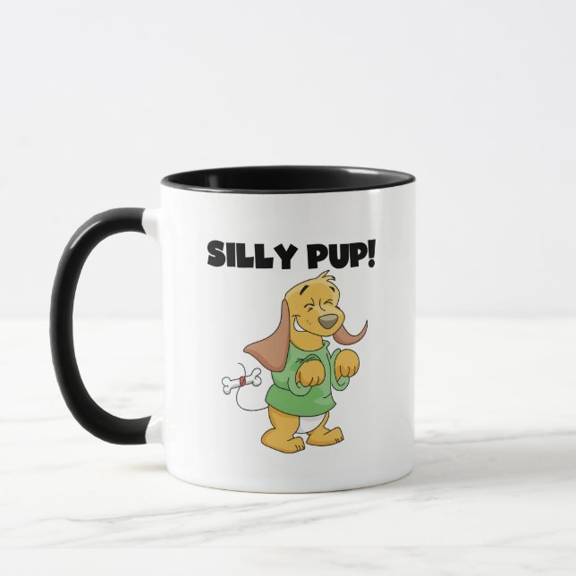 Green Shirt Silly Pup Tshirts and Gifts Mug (Left)