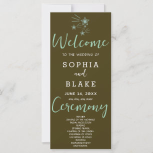 Green Shooting Stars Brown Wedding Program