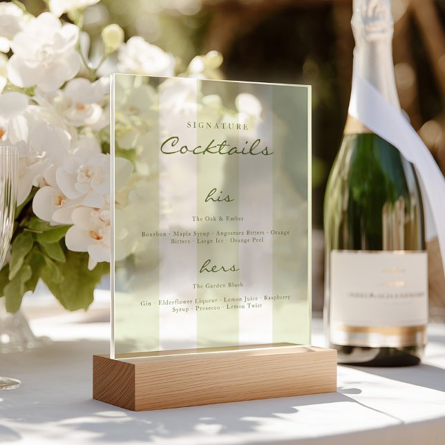 Green Signature Cocktails Wedding  Acrylic Sign (Creator Uploaded)