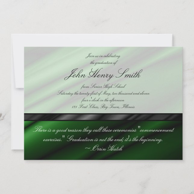 Green Silk Graduation Invitation/Announcement Invitation (Front)