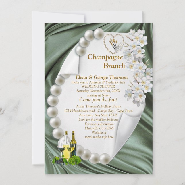 Green Silk  & Ivory Pear Wedding Shower Invitation (Front)