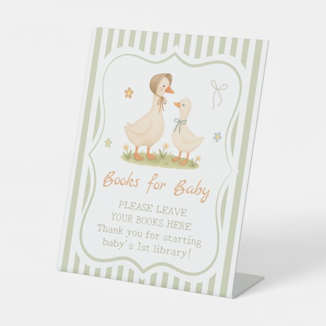 Green Silly Goose Baby Shower Books for Baby Pedestal Sign (Front)