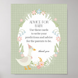 Green Silly Goose Floral Gingham Advice for Baby Poster