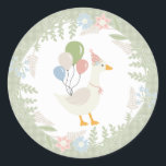 Green Silly Goose Floral Gingham Favours Classic Round Sticker<br><div class="desc">A silly goose is almost on the loose. This Silly Goose Party Decor Collection is perfect for celebrating your sweet little girl! Featuring an adorable silly goose, pastel florals, and soft gingham patterns, this collection is perfect for adding a touch of playful elegance to any party. Whether it’s for a...</div>