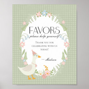 Green Silly Goose Floral Gingham Favours Sign