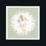 Green Silly Goose Floral Gingham Paper Napkin<br><div class="desc">A silly goose is almost on the loose. This Silly Goose Party Decor Collection is perfect for celebrating your sweet little girl! Featuring an adorable silly goose, pastel florals, and soft gingham patterns, this collection is perfect for adding a touch of playful elegance to any party. Whether it’s for a...</div>