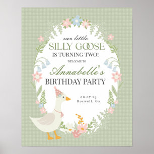Green Silly Goose Gingham Birthday Welcome Sign