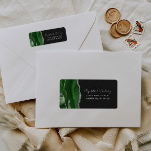 Green Silver Agate Dark Wedding Return Address