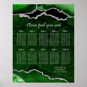 Green Silver Agate Wedding 10 Table Seating Chart