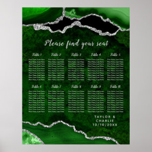 Green Silver Agate Wedding Seating Chart 12 Table