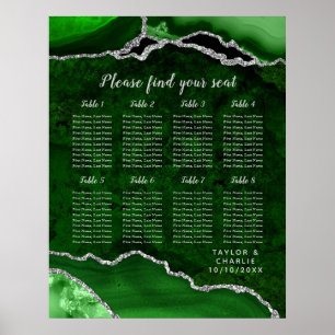 Green Silver Agate Wedding Seating Chart 8 Table