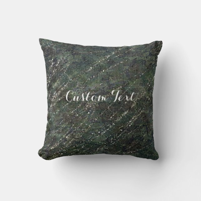 Green & Silver Army Camo Sparkle Elegant Glam Throw Pillow (Front)