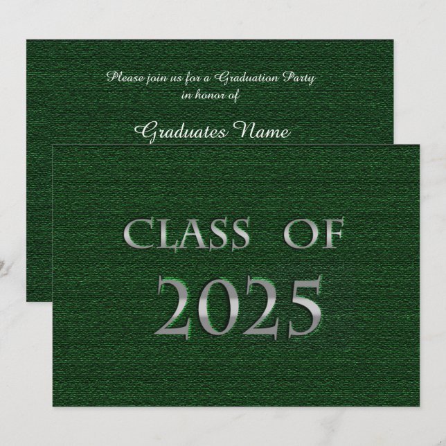 Green & Silver Class of 2025 Graduation Party Invitation (Front/Back)