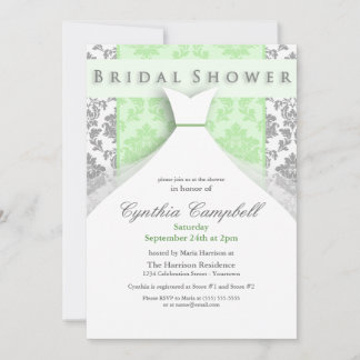 Green/Silver Damask Bridal Shower Invitations