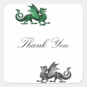 Green Silver Dragon Thank You Stickers