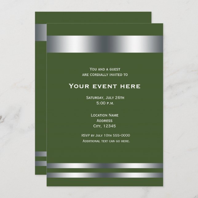 Green & Silver Elegant Dinner Party Event Invitation (Front/Back)