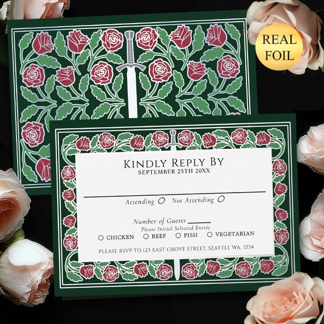 Green Silver Floral Sword Royal Wedding RSVP (Creator Uploaded)