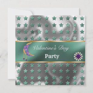 Green Silver Foil Glitter Purple Moon Valentine Invitation