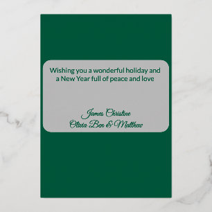 Green Silver Foil Watercolor Leaf Photo Christmas Holiday Card