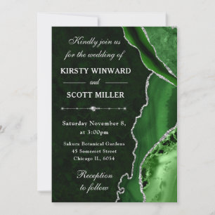Green & Silver Glitter Agate and marble Wedding Invitation