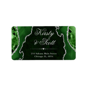 Green & Silver Glitter Agate Wedding address label