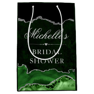 Green Silver Glitter Marble Agate Bridal Shower Medium Gift Bag