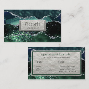 Green Silver Glitter Marble Geode Appointment Card
