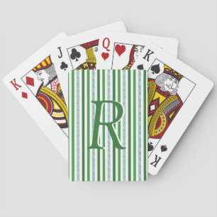 Green Silver Glitter Stripes Monogrammed Custom Playing Cards