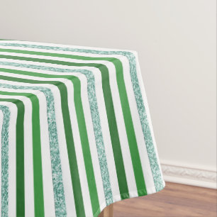 Green & Silver Glitter Stripes Pattern Tablecloth