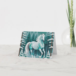 Green Silver Horse in Enchanted Forest Card