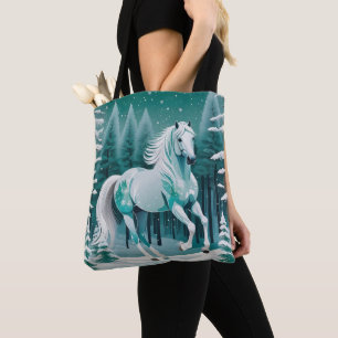 Green Silver Horse in Enchanted Forest  Tote Bag