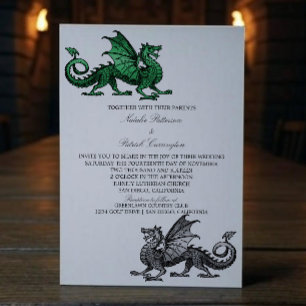 Green Silver Medieval Dragon Wedding Invite