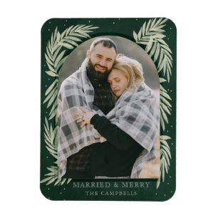 Green Silver Merry Arch Botanical Photo Holiday  Magnet