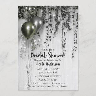 Green Silver Metallic Balloons Ivy Bridal Shower Invitation