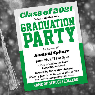 Green Silver School Colours Graduation Invitation