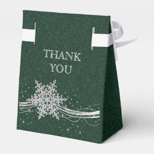 green Silver Snowflakes Winter wedding favour box
