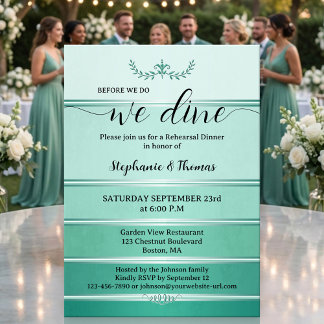 Green Silver Striped Tone on Tone Rehearsal Dinner Invitation