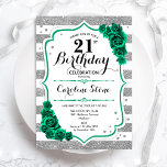 Green Silver White Stripes Roses 21st Birthday Invitation<br><div class="desc">21st Birthday Party Invitation. Elegant floral emerald green design with roses. Features faux glitter silver and white stripes and script font. Perfect for a stylish womens bday celebration. Can be customised for any age! Printed Zazzle invitations or instant download digital printable template.</div>