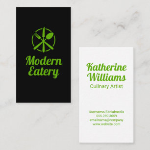 Green Silverware Modern Restaurant Logo Business Card