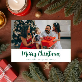 Green Simple 1 Photo Merry Christmas Card