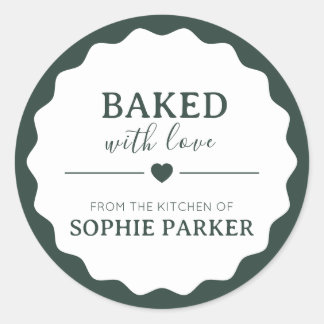 Green Simple Baked With Love Scallop Sticker