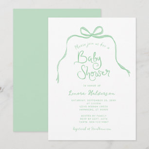 Green Simple Bow Baby Shower Invitation