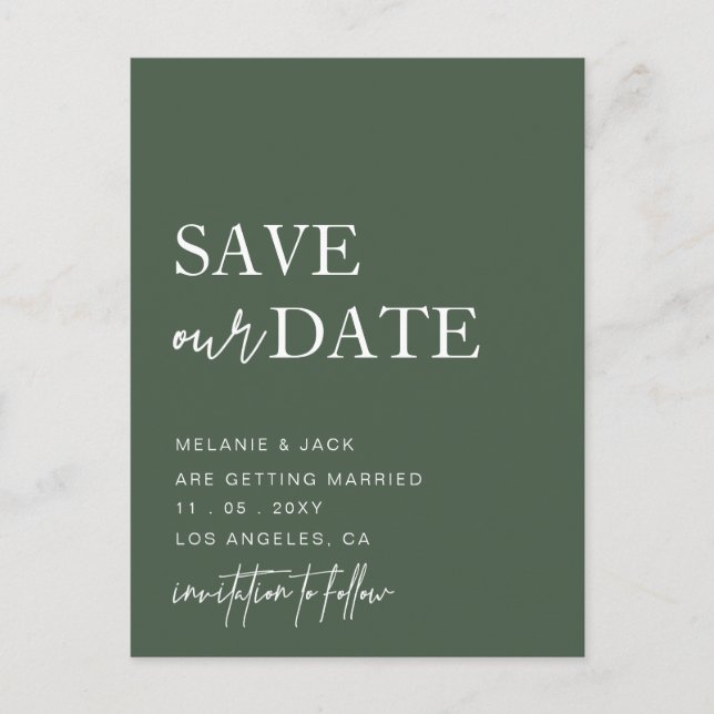 Green Simple Calligraphy Save The Date  Announcement Postcard (Front)