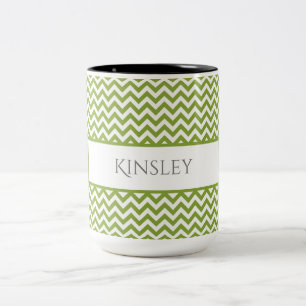 Green Simple Chevron Two-Tone Coffee Mug