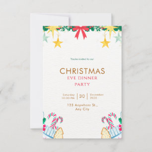 Green Simple Christmas Eve Dinner Party Invitation