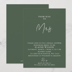 Green Simple Elegant Modern Bridal Shower  Invitation