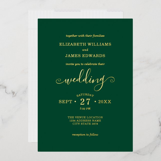 Green Simple Elegant Wedding Gold Foil Invitation (Envelope)