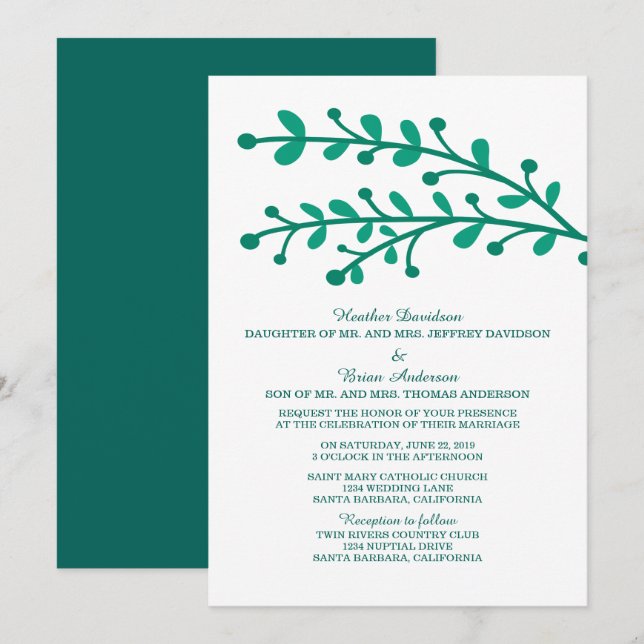 Green Simple Foliage Wedding Invite (Front/Back)