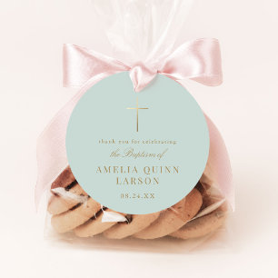 Green Simple Gold Cross Baptism Christening Favour Tags