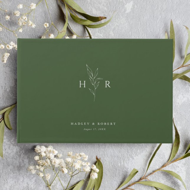 Green Simple Minimal Monogram Botanical Wedding Guest Book (Creator Uploaded)